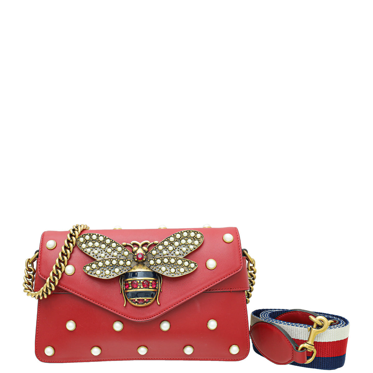 Gucci Red Pearl Studded Mini Queen Margaret Broadway Shoulder Bag