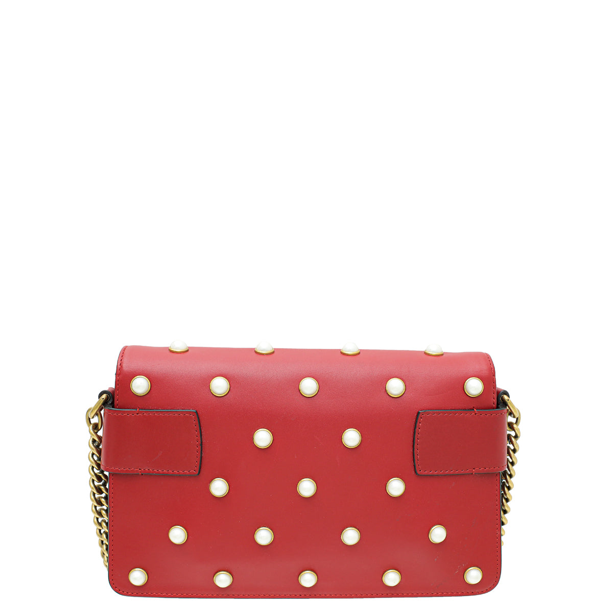 Gucci Red Pearl Studded Mini Queen Margaret Broadway Shoulder Bag