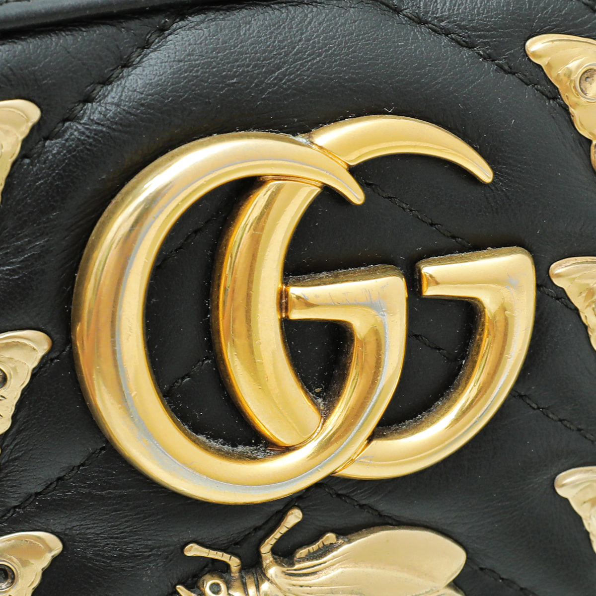 Gucci Black GG Marmont Animal Studs Small Shoulder Bag