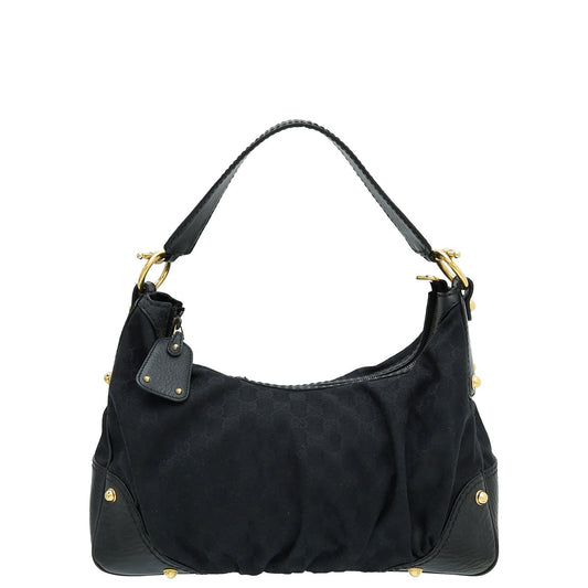 Gucci Black GG Jockey Hobo Bag