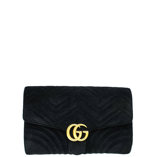 Gucci Black Velvet GG Marmont Clutch