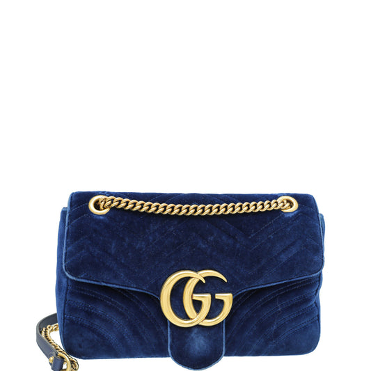 Gucci Blue Velvet GG Marmont Medium Bag