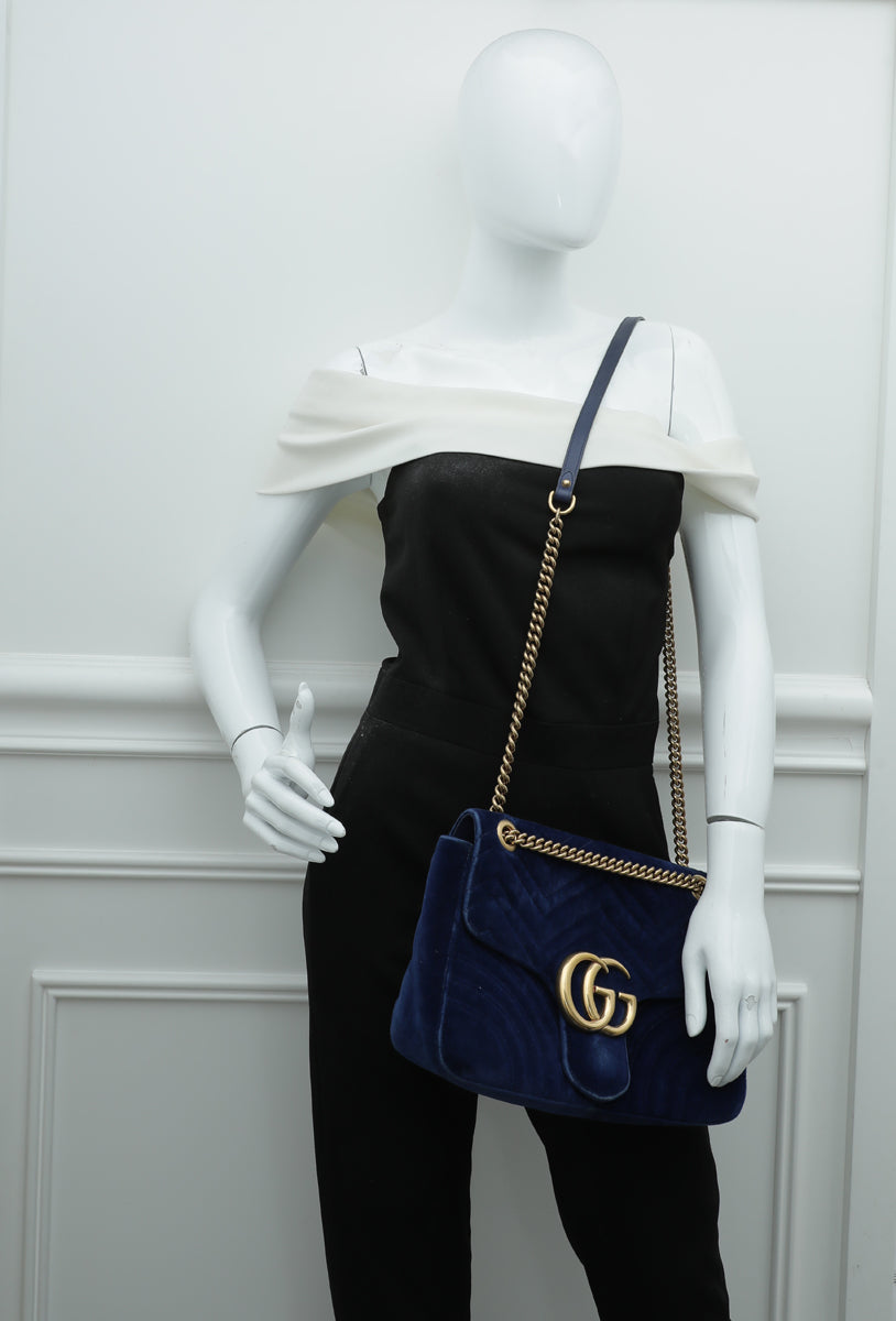 Gucci Blue Velvet GG Marmont Medium Bag