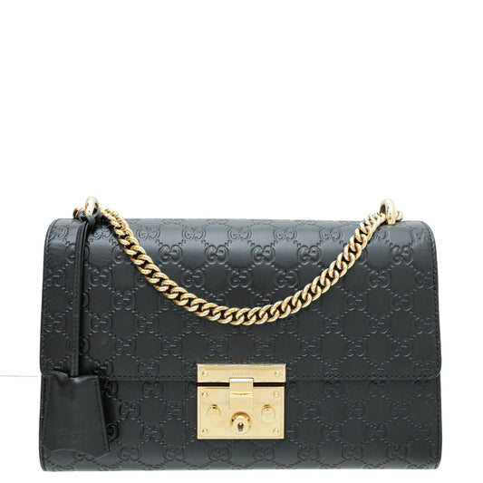 Gucci Black GG Guccissima Padlock Medium Bag