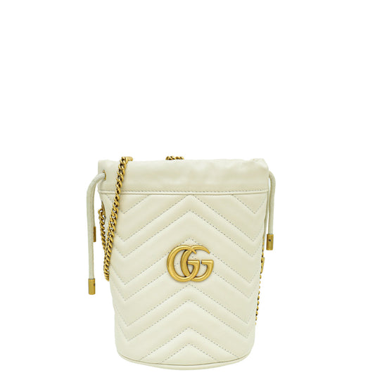 Gucci White GG Marmont Mini Bucket Bag