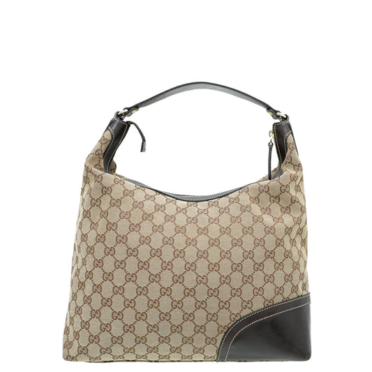 Gucci Bicolor GG Canvas Horsebit Tassel Hobo Bag