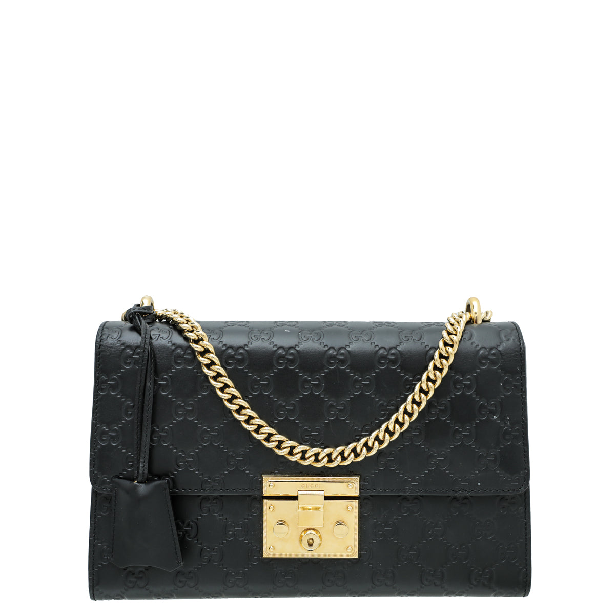 Gucci Black Guccissima Padlock Medium Bag