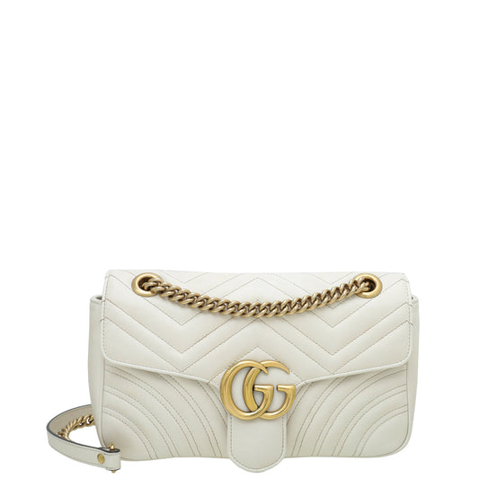 Gucci White GG Marmont Small Flap Bag