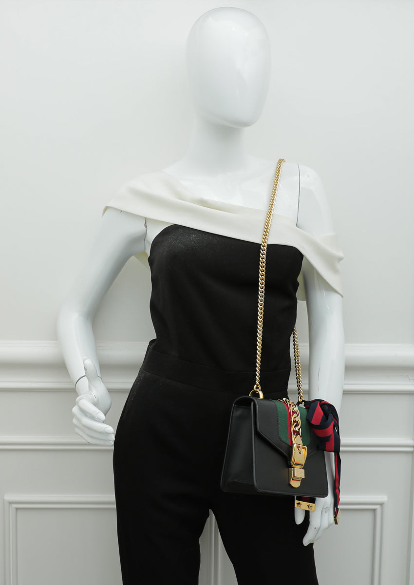 Gucci Black Sylvie Mini Chain Flap Bag