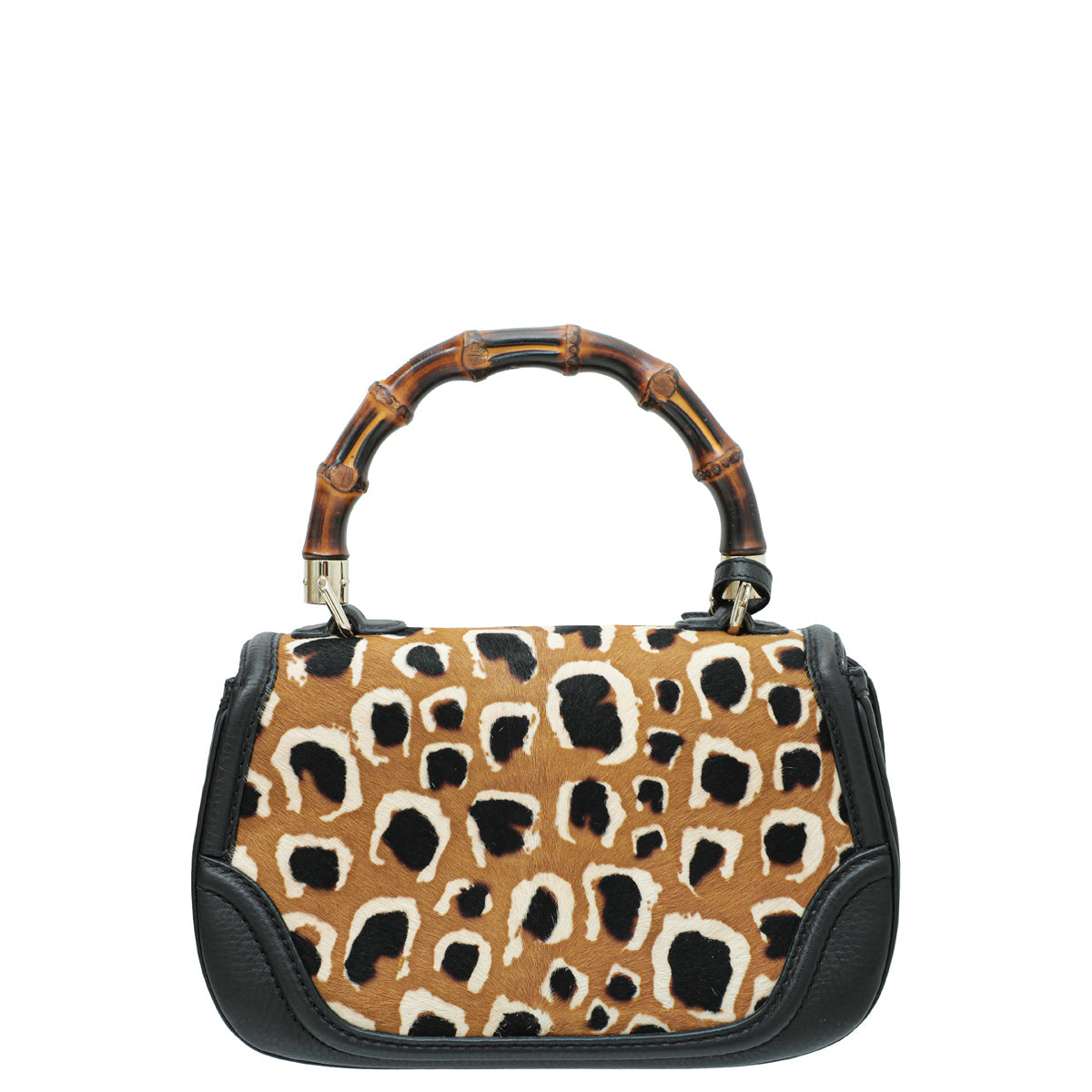 Gucci Bicolor Calf Hair Leopard Print New Bamboo Top Handle Medium Bag