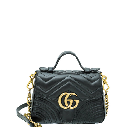 Gucci Black GG Marmont Top Handle Chain Mini Bag