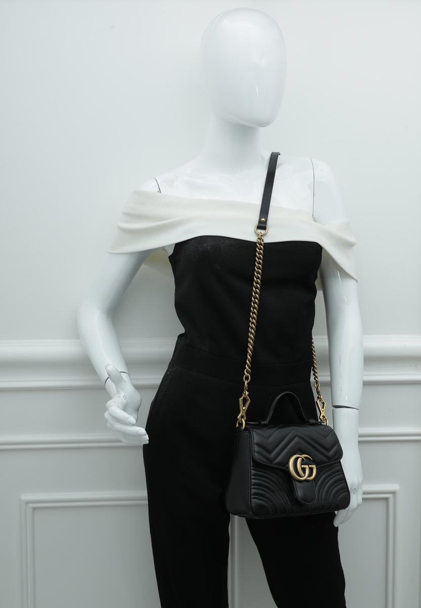 Gucci Black GG Marmont Top Handle Chain Mini Bag