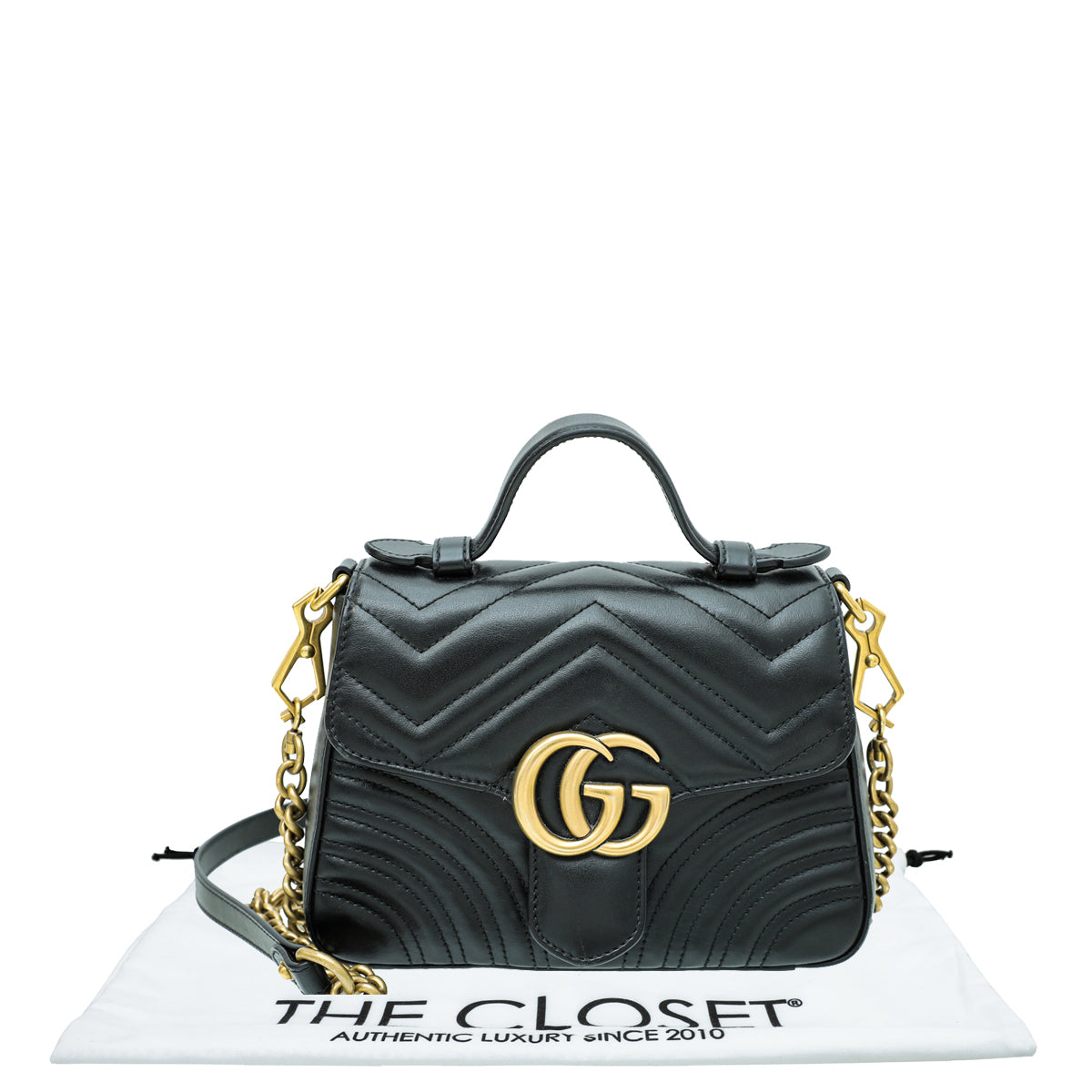 Gucci Black GG Marmont Top Handle Chain Mini Bag