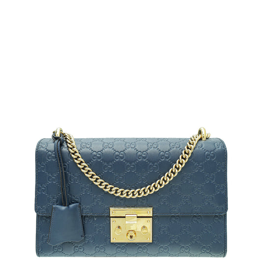 Gucci Blue Guccissima Padlock Medium Bag