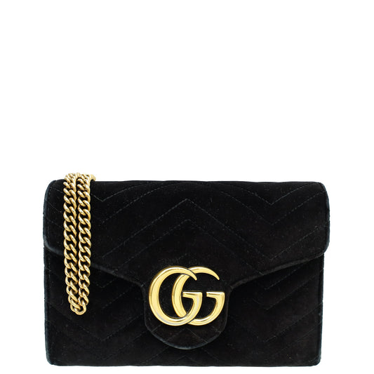 Gucci Black GG Marmont Velvet Mini Shoulder Bag