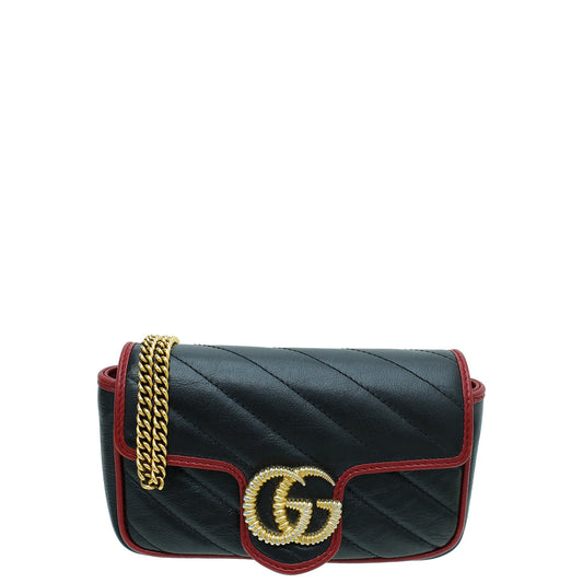 Gucci Bicolor Diagonal Quilt Torchon GG Marmont Super Mini Bag