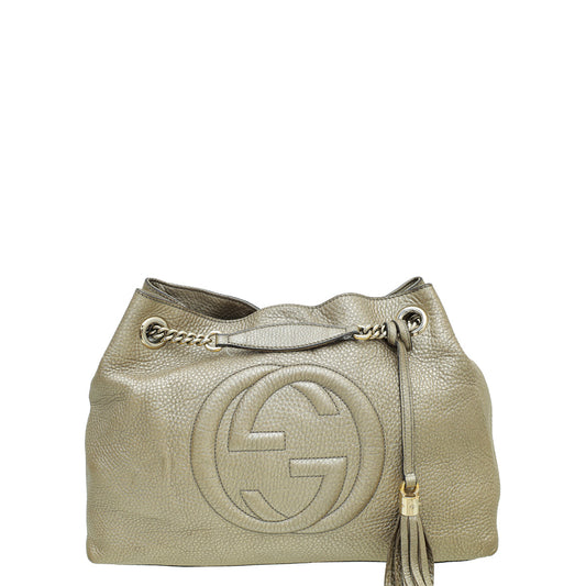 Gucci Metallic Champagne Soho Tassel Tote Bag