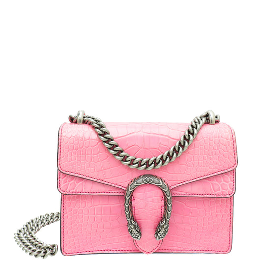 Gucci Pink Matte Crocodile Dionysus Mini Bag