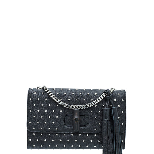 Gucci Black Studded Miss Bamboo Flap Bag