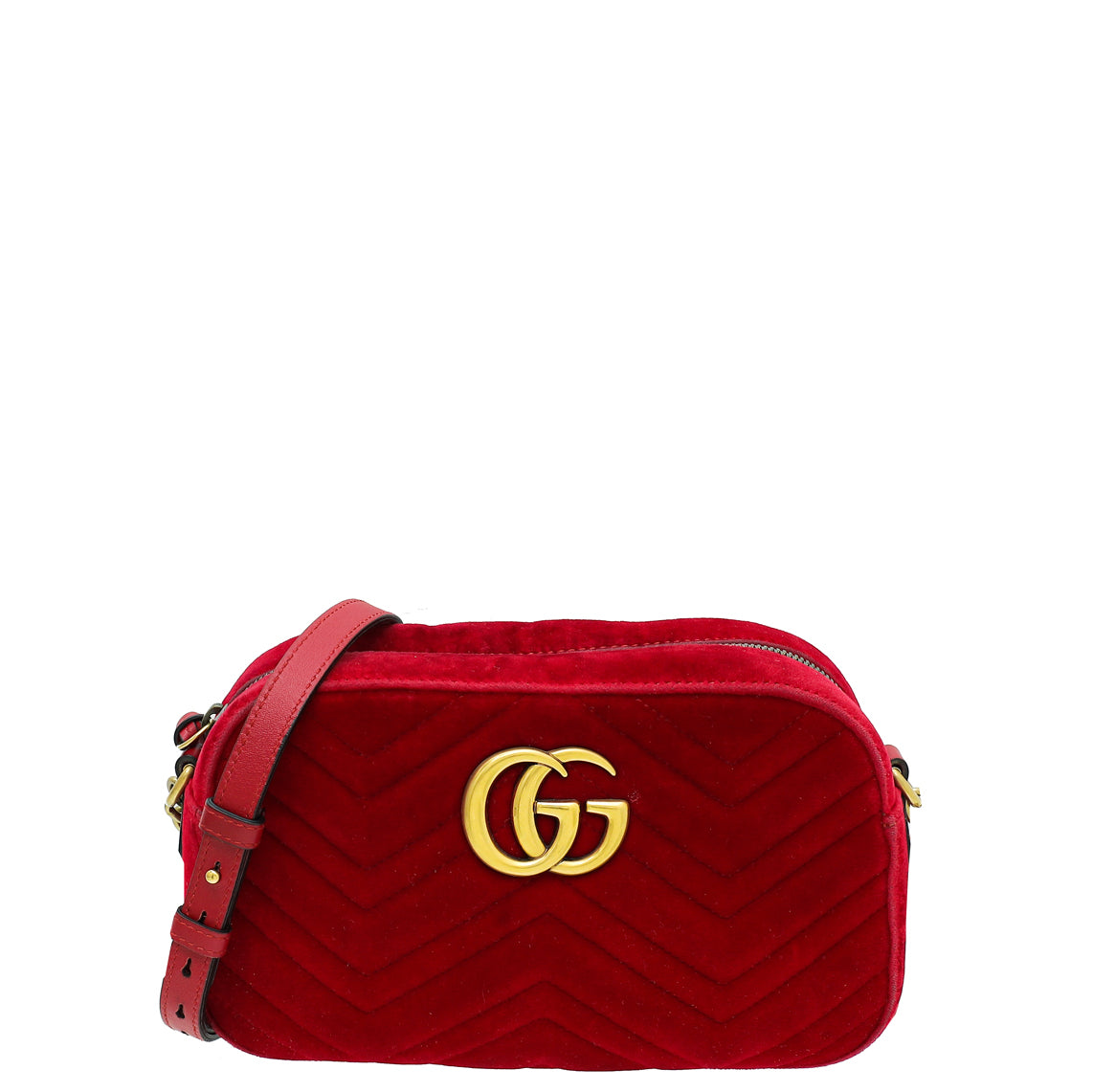 Gucci Red Velvet GG Marmont Small Camera Shoulder Bag