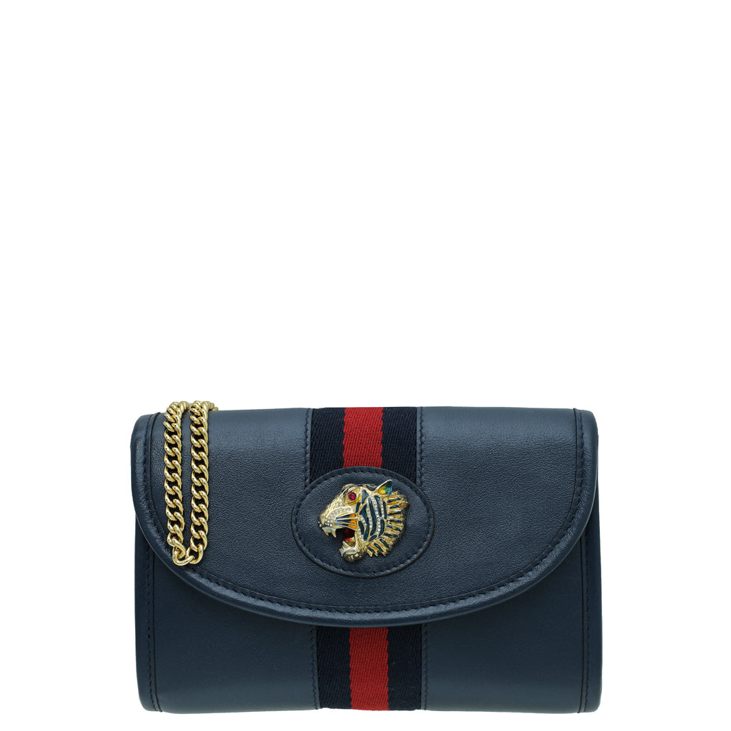 Gucci Navy Blue Rajah Web Mini Flap Shoulder Bag