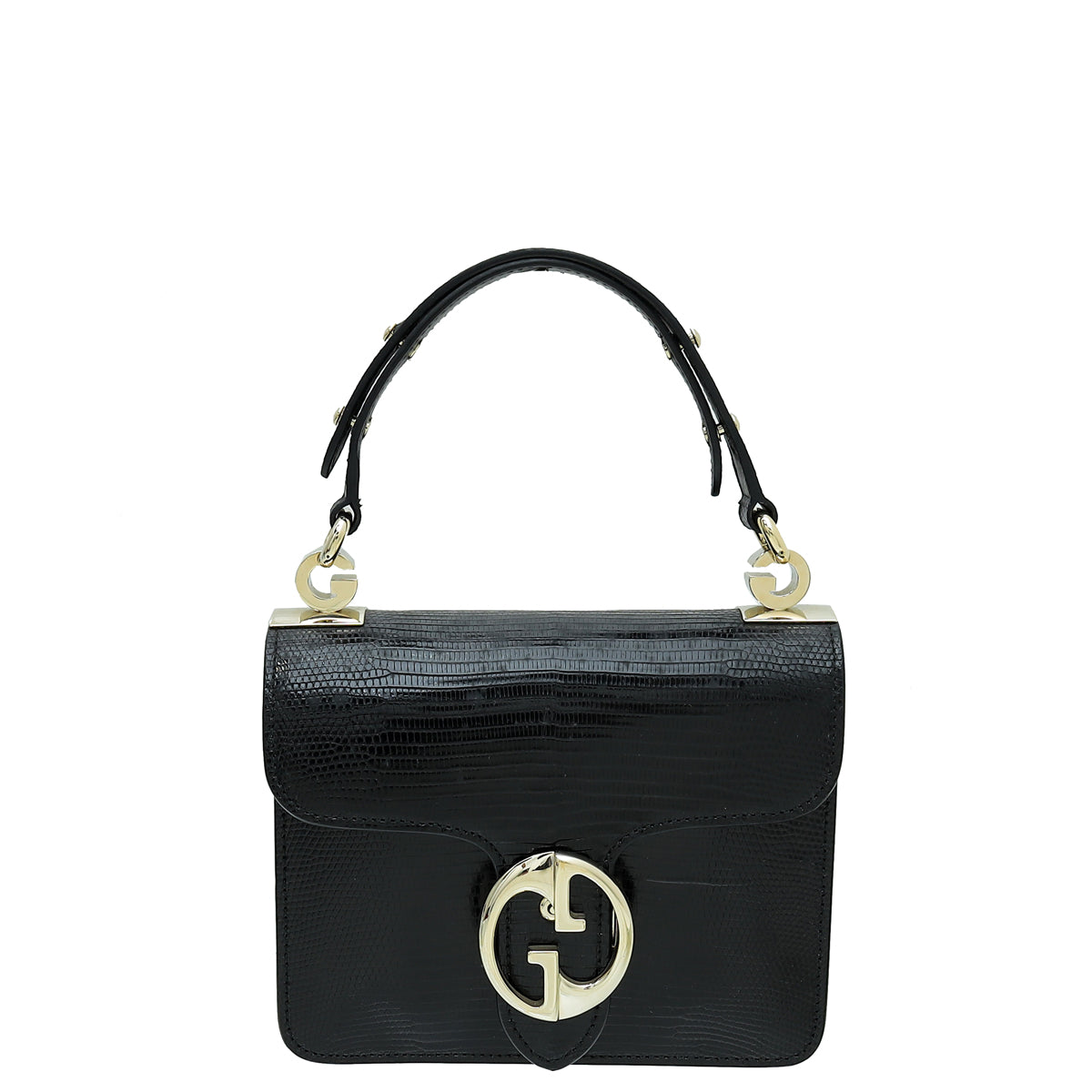 Gucci Black Lizard 1973 Top Handle Flap Bag