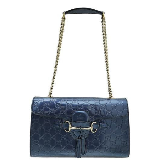 Gucci Blue Violet Shine Guccissima Emily Medium Bag