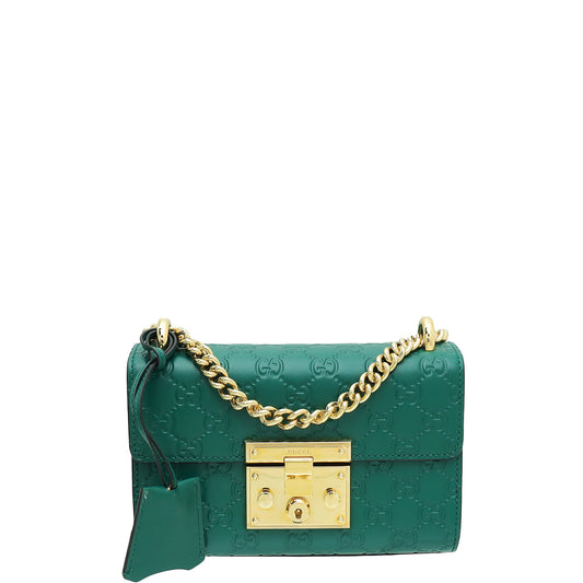 Gucci Green Guccissima Padlock Small Chain Bag