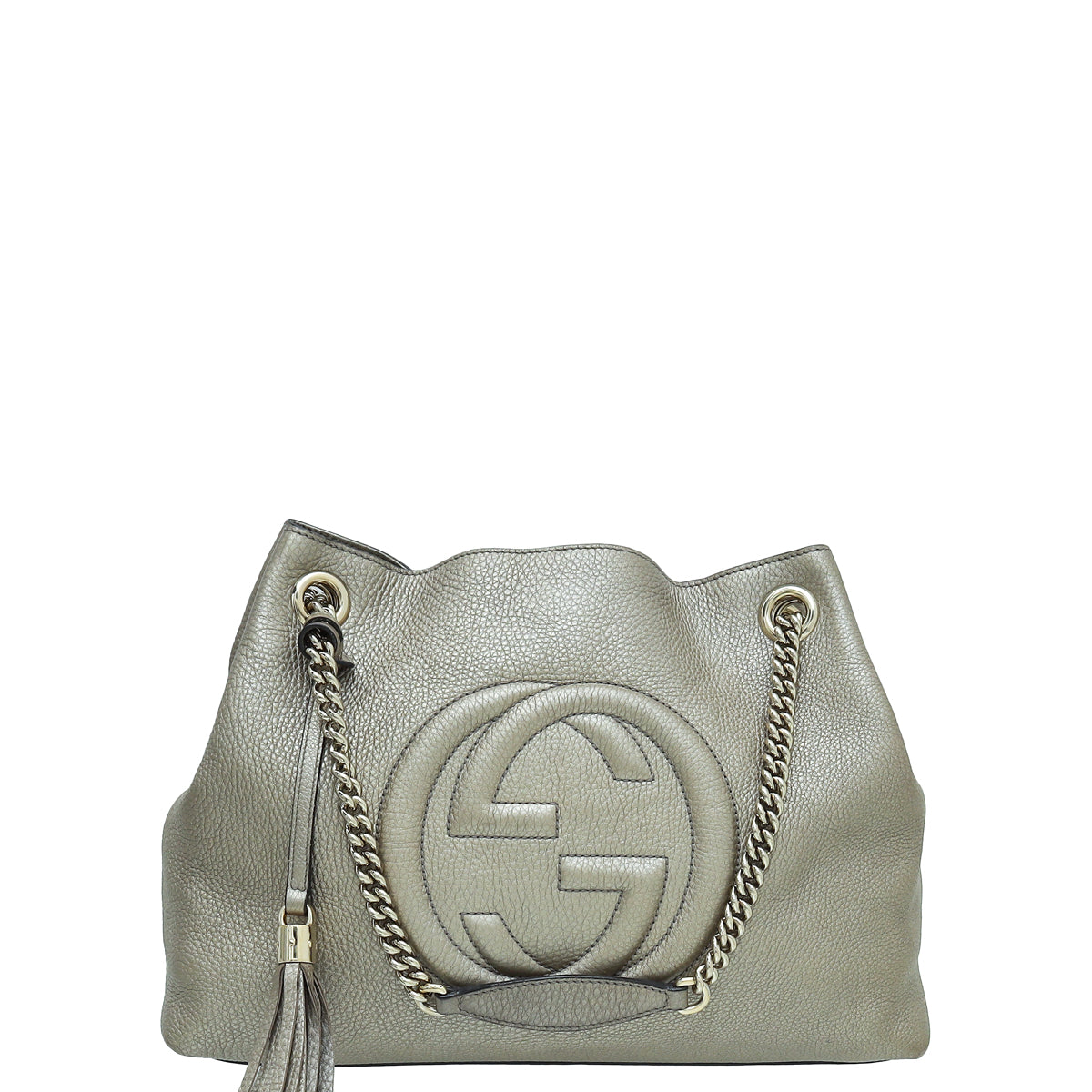 Gucci Metallic Champagne Soho Tassel Tote Medium Bag