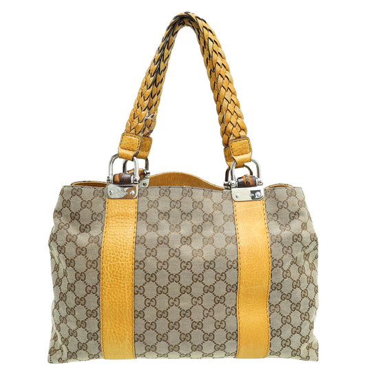 Gucci Bicolor GG Bamboo Bar Medium Tote Bag