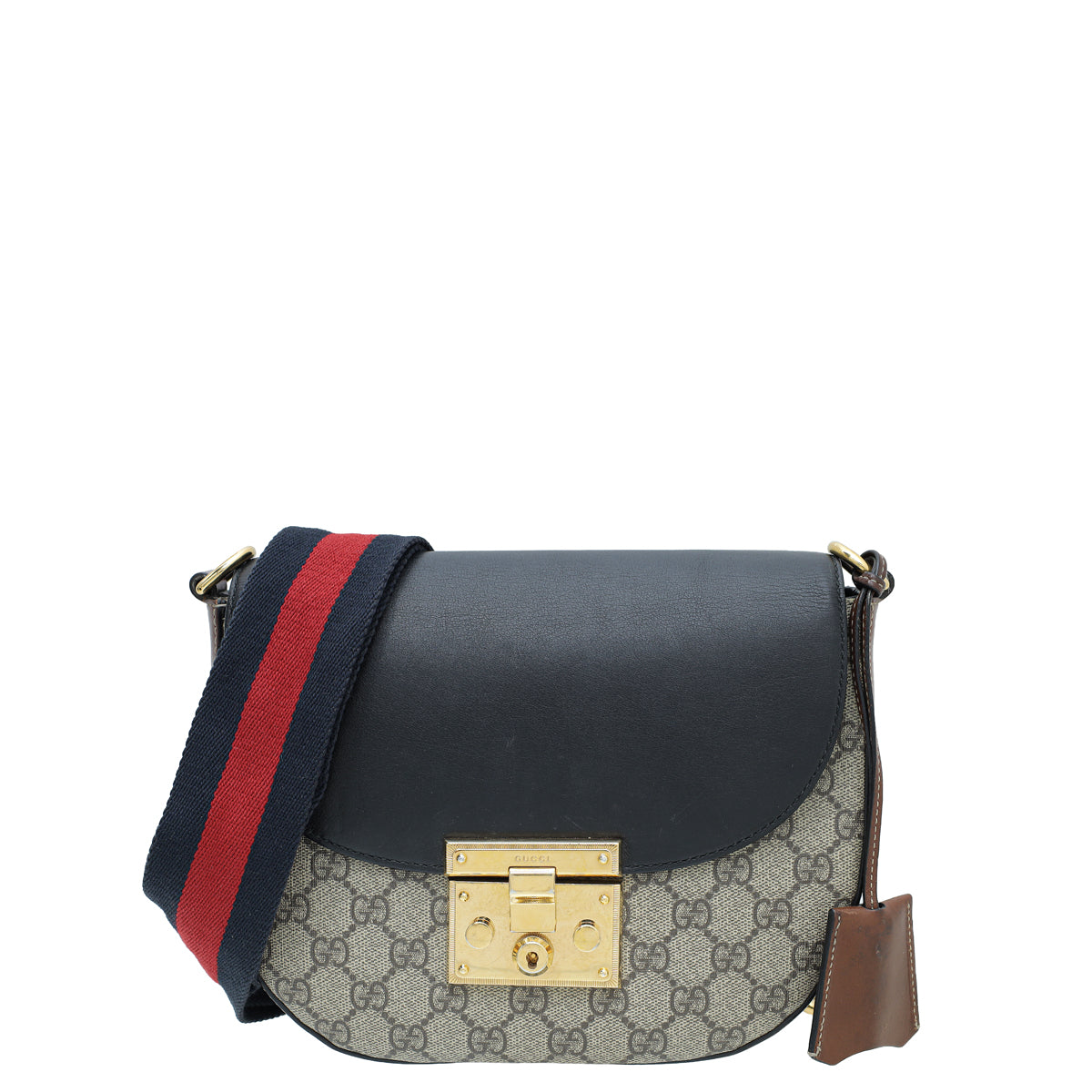 Gucci Multicolor GG Supreme Calf Web Padlock Medium Messenger Bag