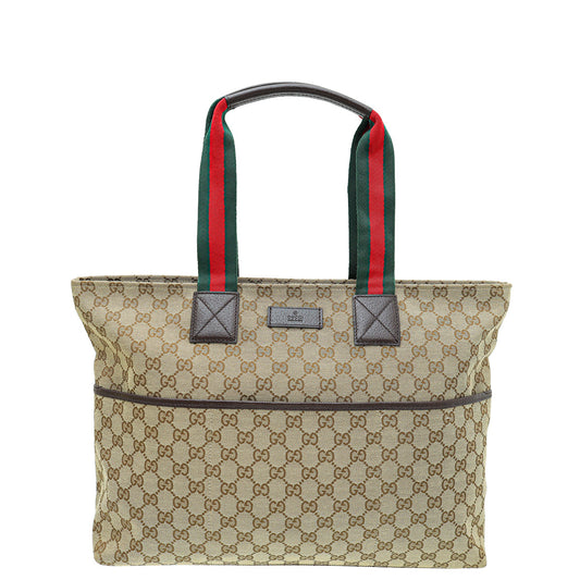 Gucci Ebony GG Web Diaper Large Tote Bag