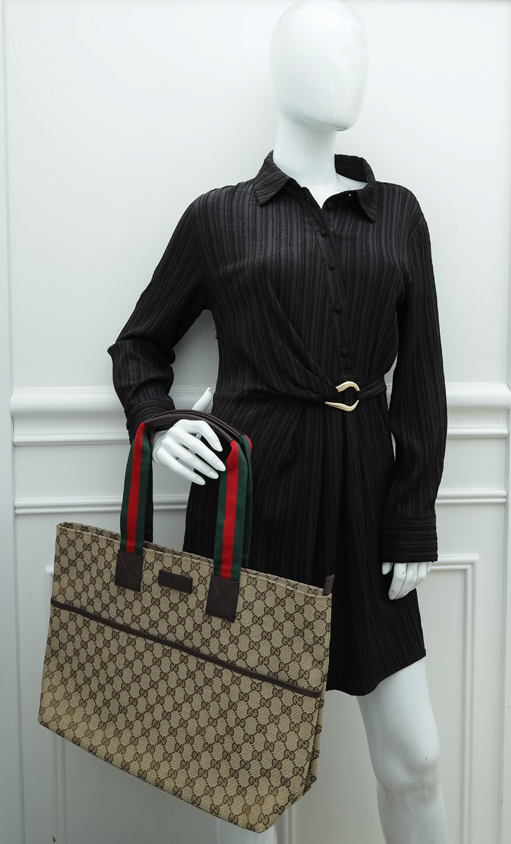 Gucci Ebony GG Web Diaper Large Tote Bag