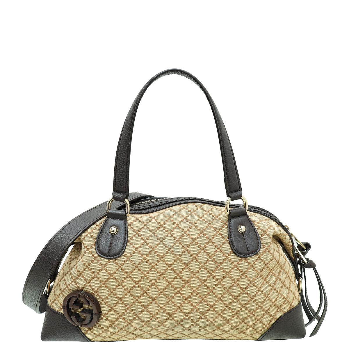 Gucci Brown Diamante Braided Satchel Bag