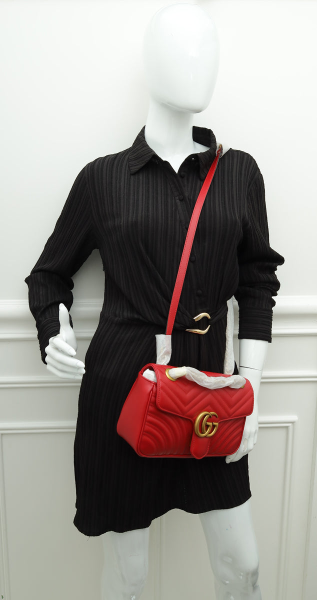 Gucci Red GG Marmont Small Shoulder Bag