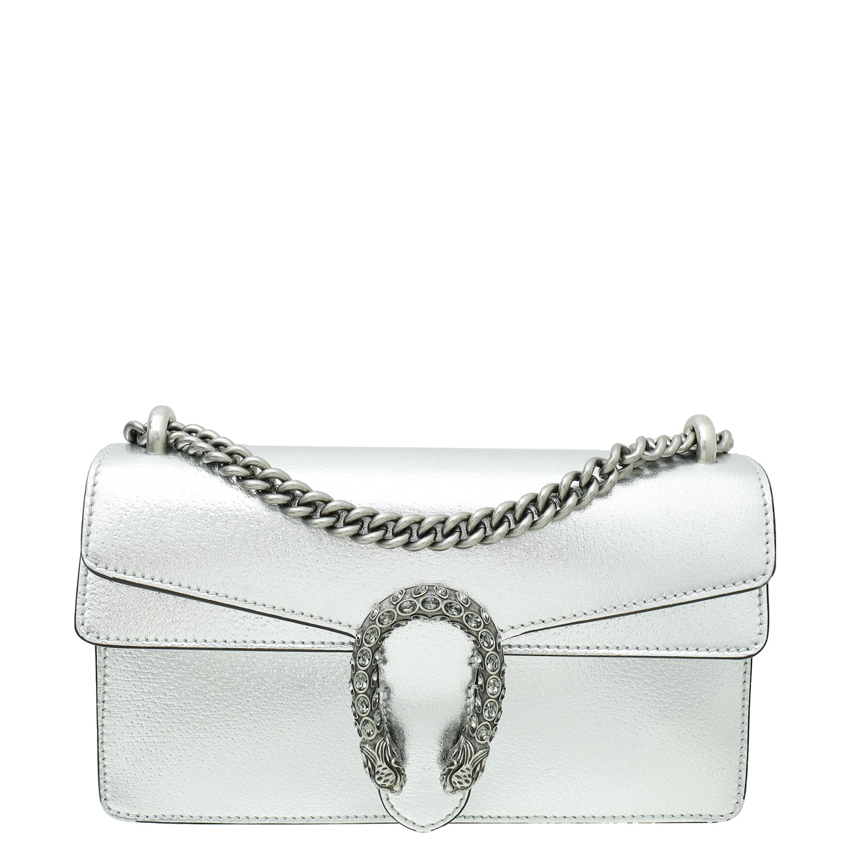 Gucci Metallic Silver Dionysus Leather Small Shoulder Bag