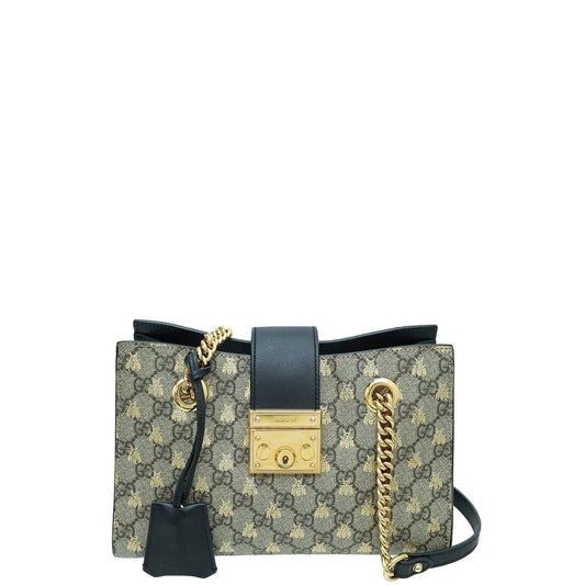 Gucci Bicolor GG Supreme Bee Print Padlock Small Bag