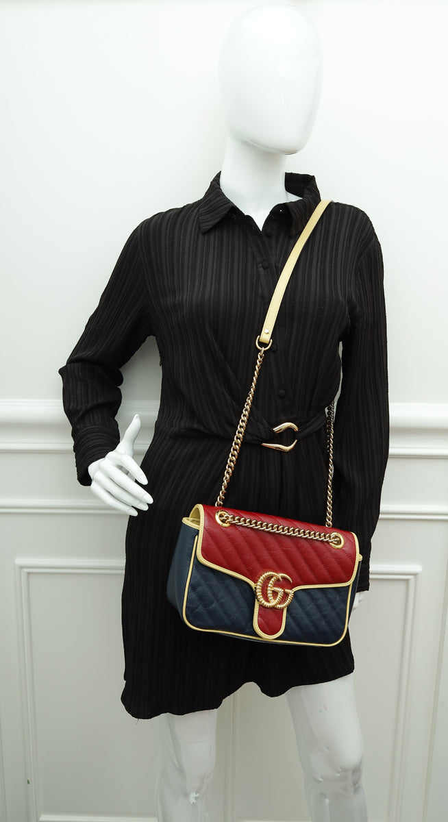 Gucci Tricolor GG Torchon Marmont Flap Small Shoulder Bag