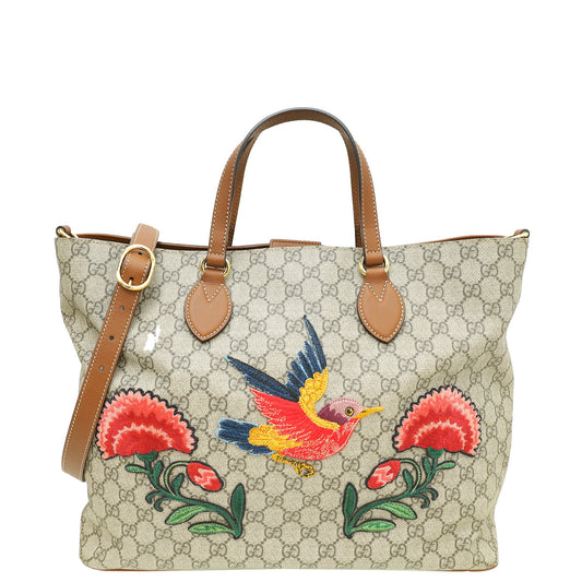 Gucci Bicolor Soft GG Supreme Floral/Bird Embroidered Ltd. Ed. Tote Bag