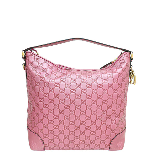 Gucci Metallic Pink Guccissima Heart-Bit Medium Hobo Bag