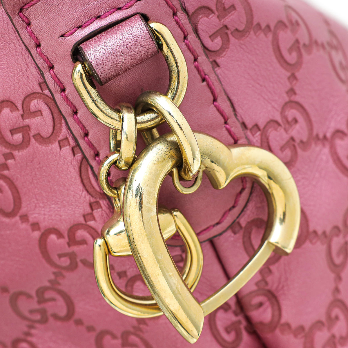 Gucci Metallic Pink Guccissima Heart-Bit Medium Hobo Bag