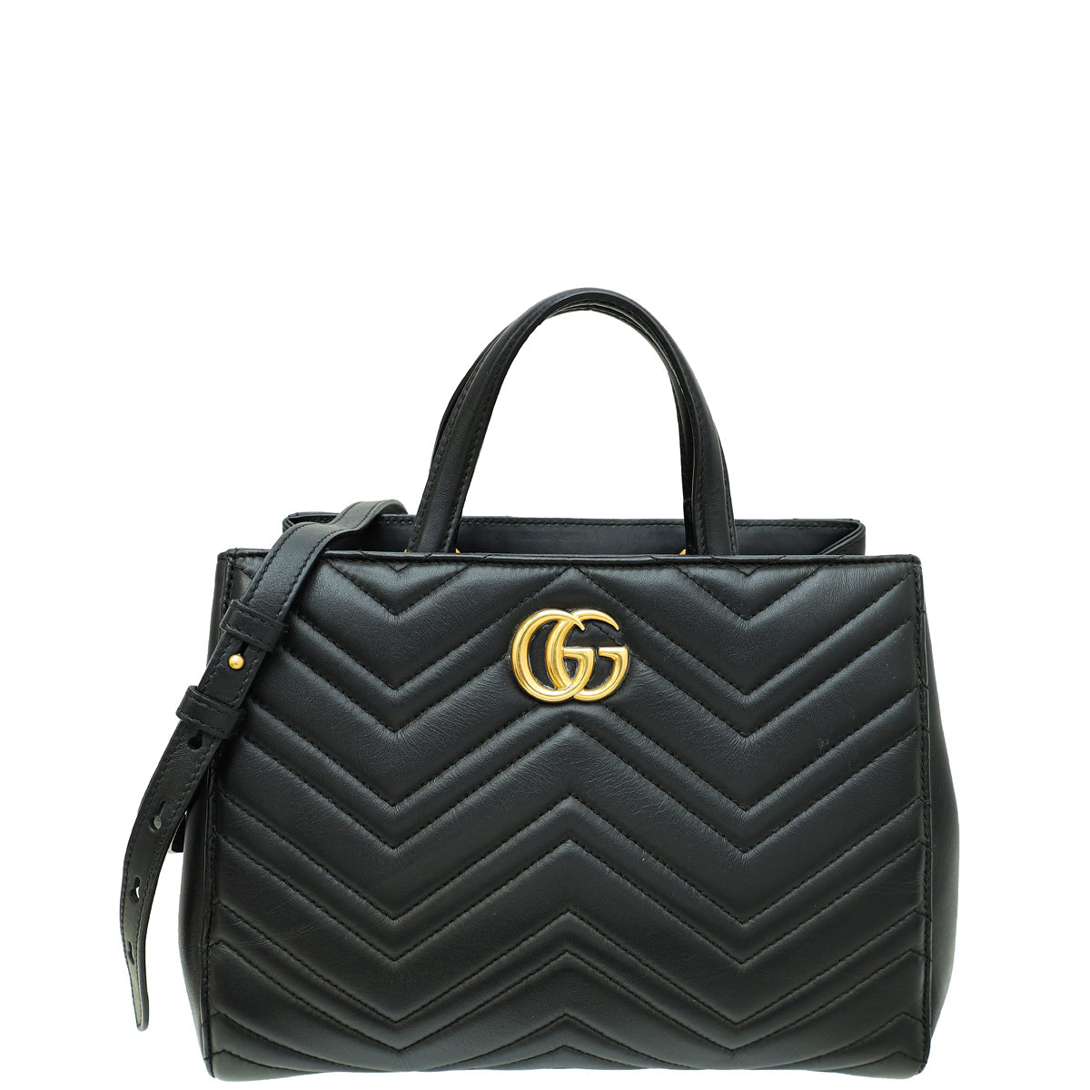 Gucci Black GG Marmont Top Handle Tote Small Bag