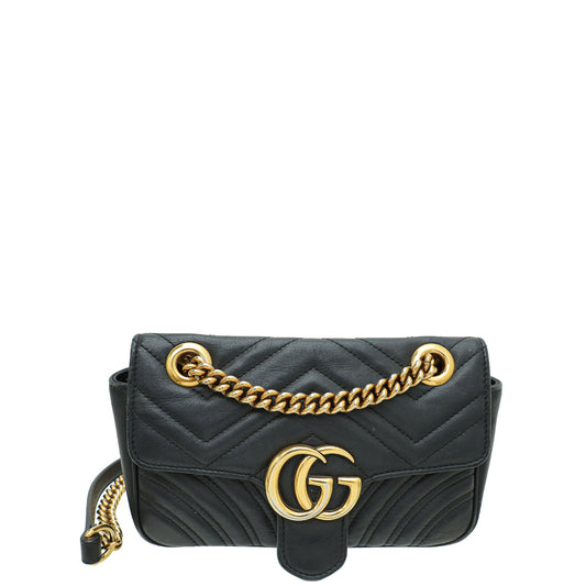 Gucci Black GG Marmont Flap Mini Shoulder Bag