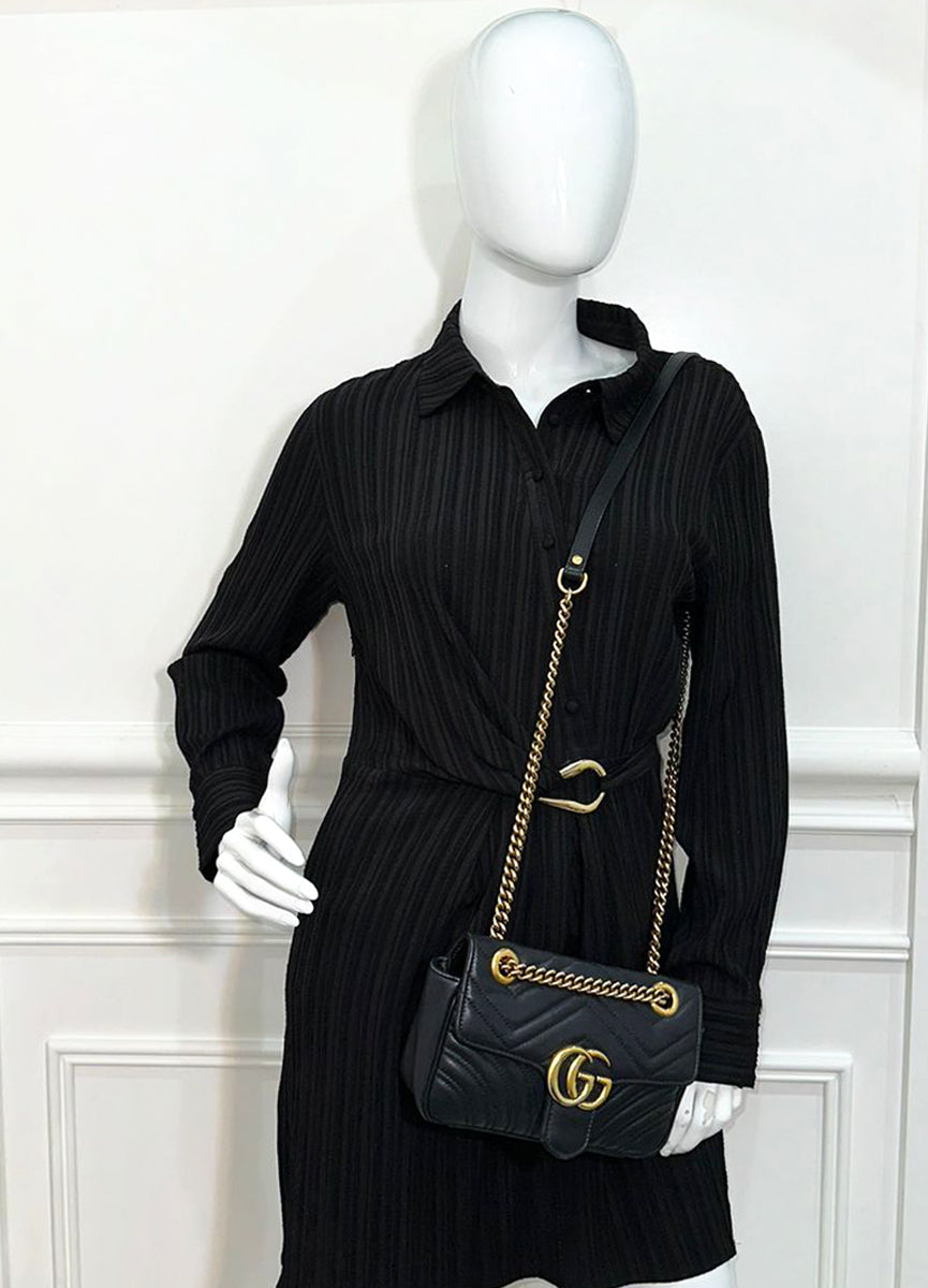 Gucci Black GG Marmont Flap Mini Shoulder Bag