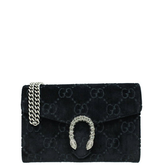 Gucci Black GG Velvet Crystal Dionysus Mini Chain Bag