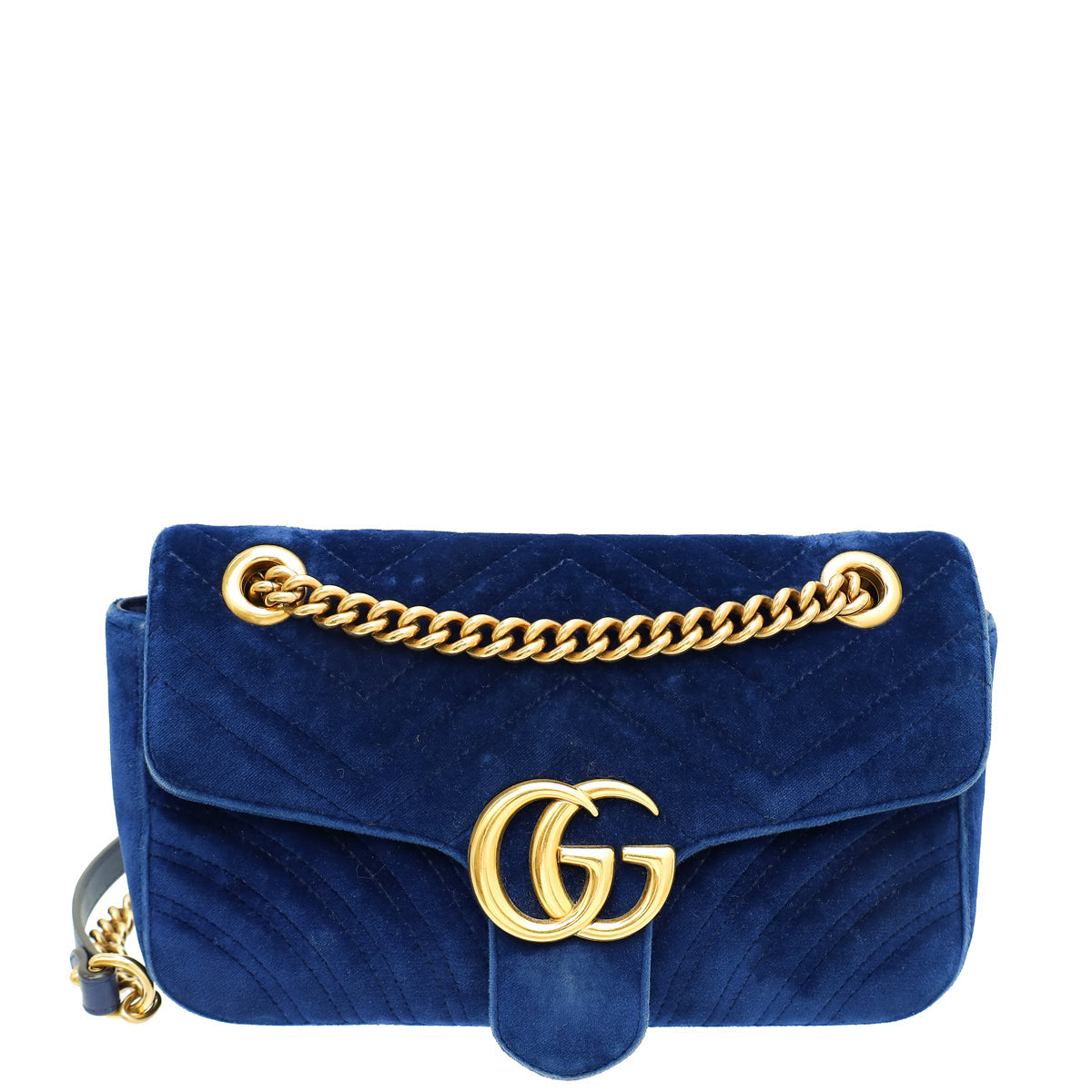 Gucci Navy Blue GG Marmont Velvet Small Shoulder Bag