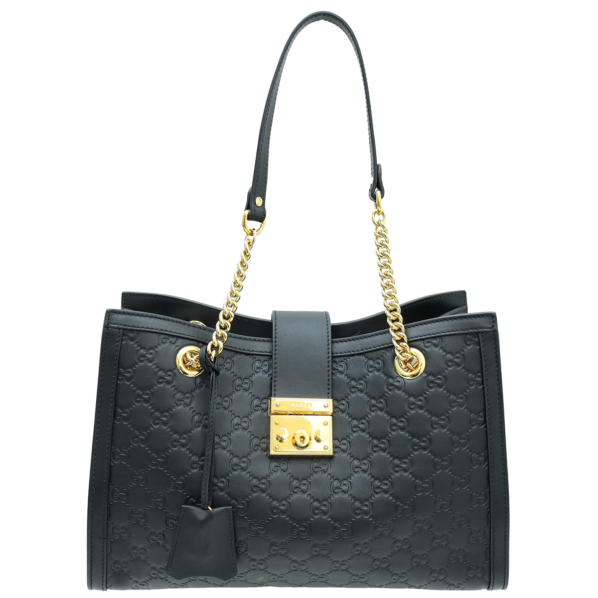 Gucci Black GG Signature Guccissima Padlock Tote Medium Bag