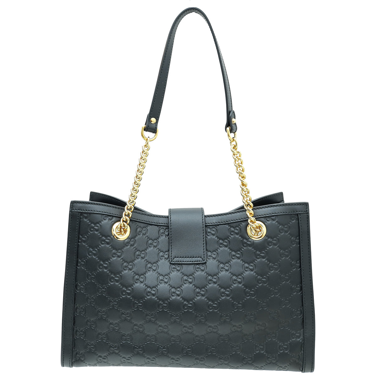 Gucci Black GG Signature Guccissima Padlock Tote Medium Bag