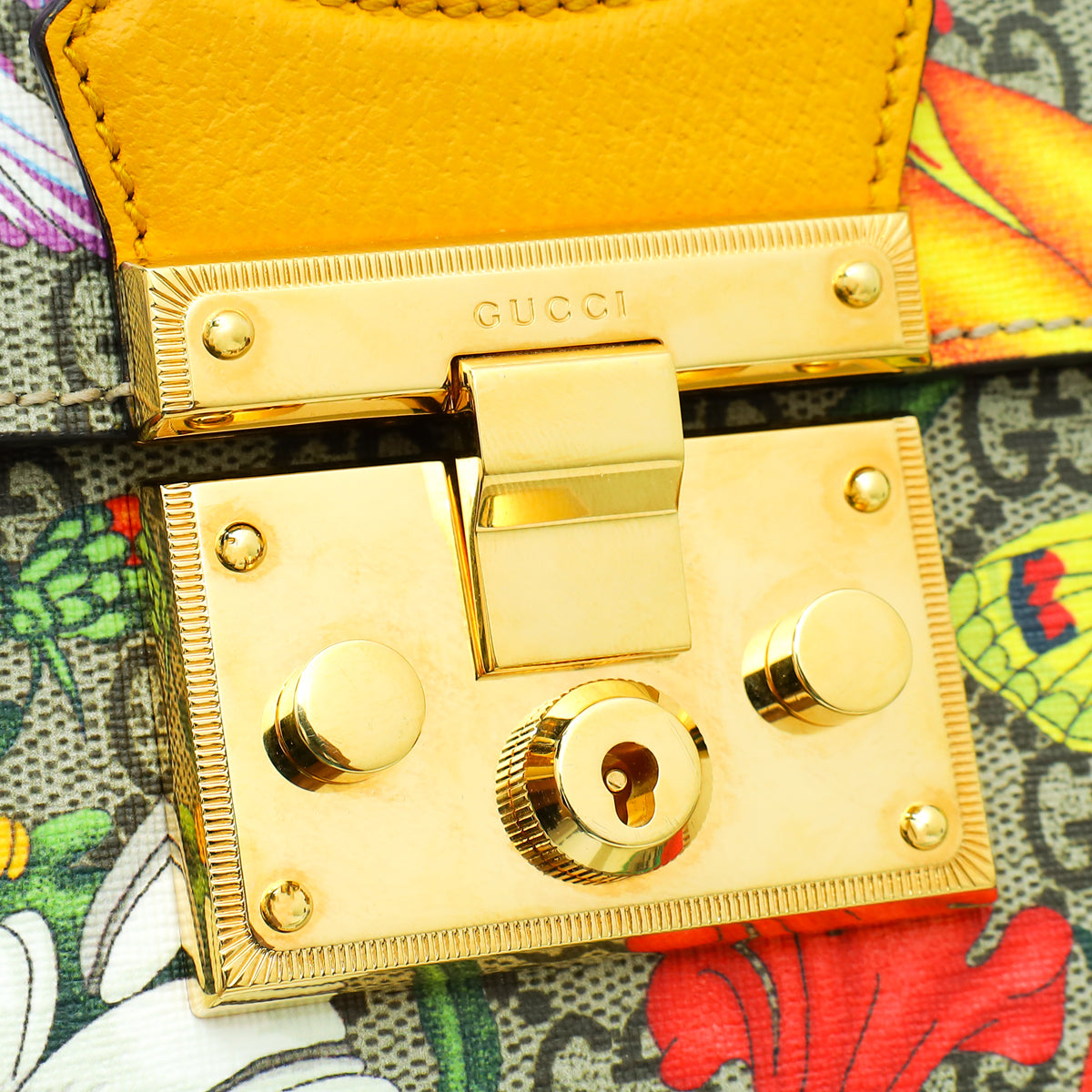 Gucci Multicolor GG Supreme Flora Padlock Bamboo Small Top Handle Bag