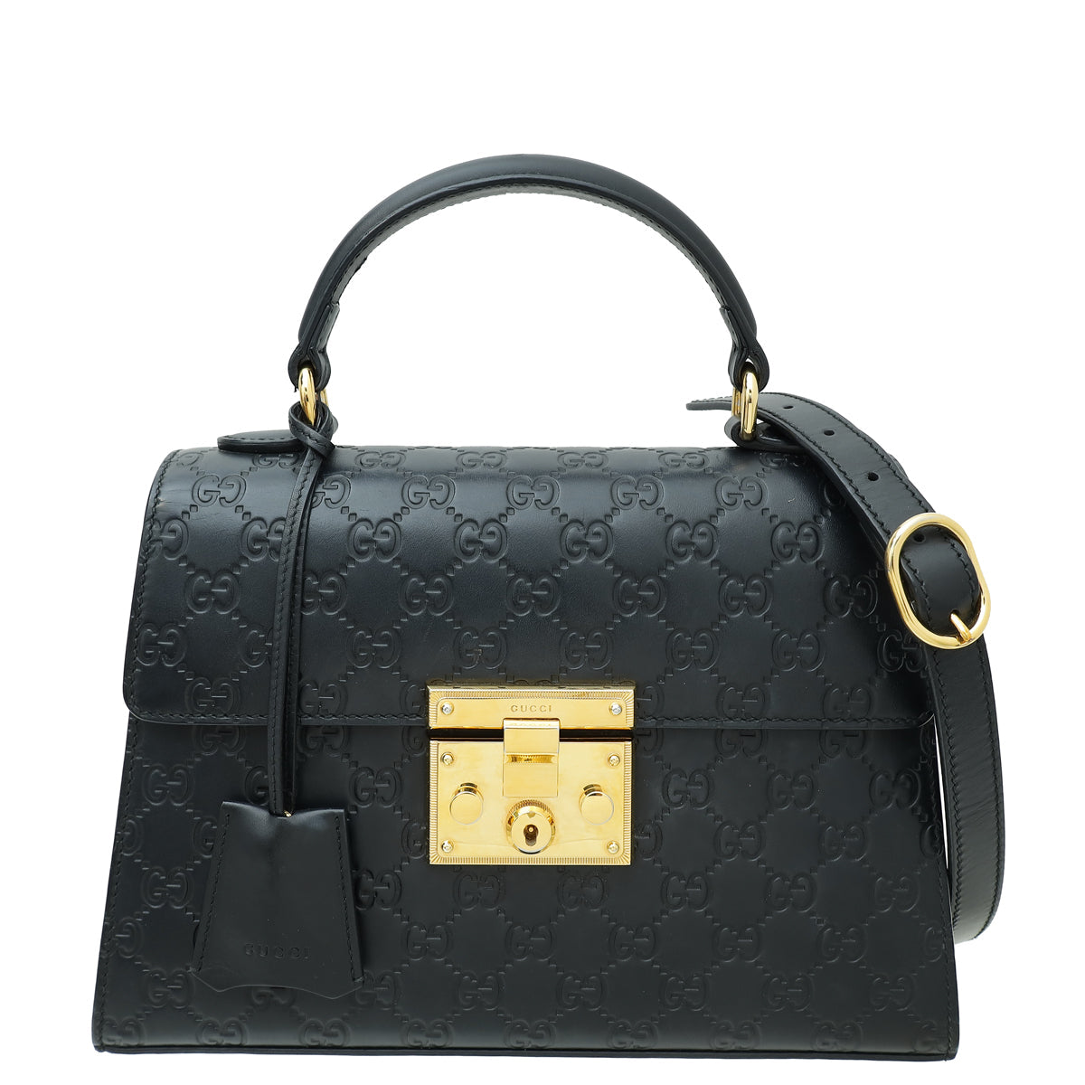 Gucci Black GG Guccissima Padlock Top Handle Small Bag